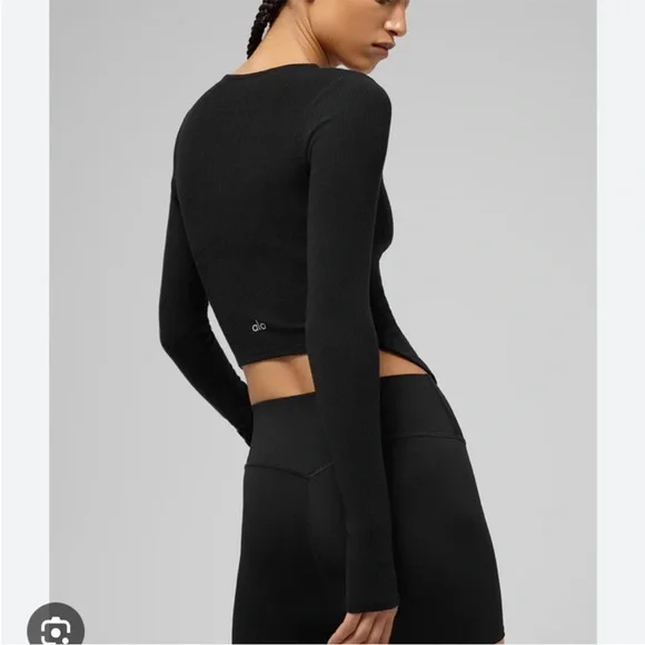 ALO Yoga Ribbed Stardust Jacket Double Zip Long Sleeve Top XS Like New Black - Picture 3 of 8